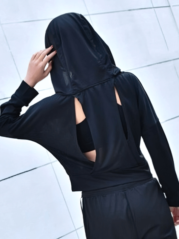 Einfarbige Damen-Sweatshirts mit offenem Rücken und Kapuze – SF0131 