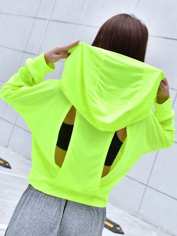 Einfarbige Damen-Sweatshirts mit offenem Rücken und Kapuze – SF0131 