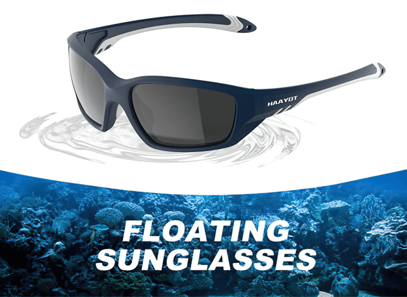 Polarized UV400 lightweight floating sunglasses with saltwater resistance featuring dark lenses and sleek design, perfect for water adventures.