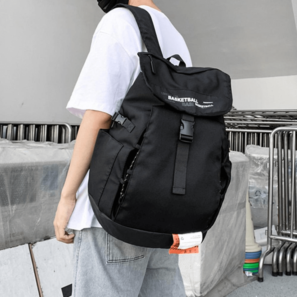 Unisex portable sports backpack with ball pocket, ideal for basketball and outdoor activities, in durable black Oxford cloth.
