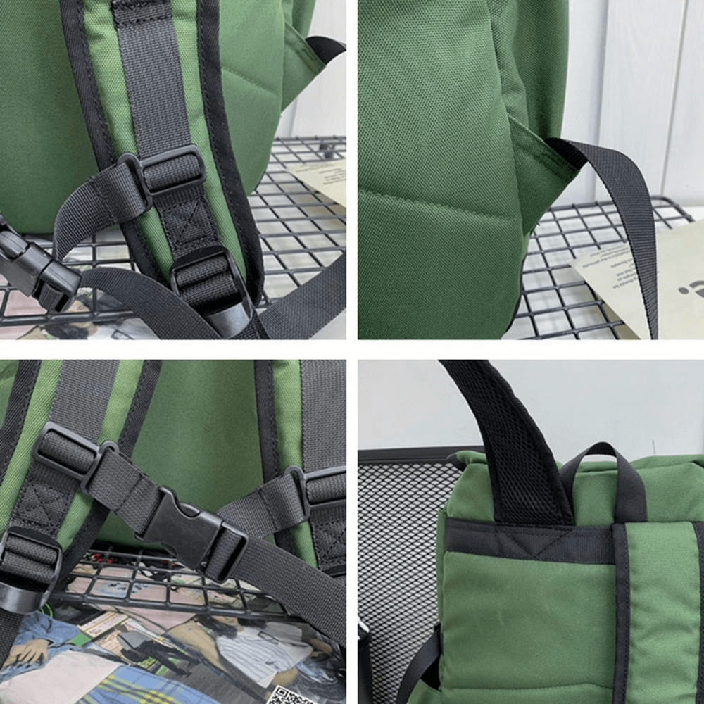Close-up of green outdoor backpack with adjustable straps and durable Oxford Cloth, ideal for carrying sports gear.