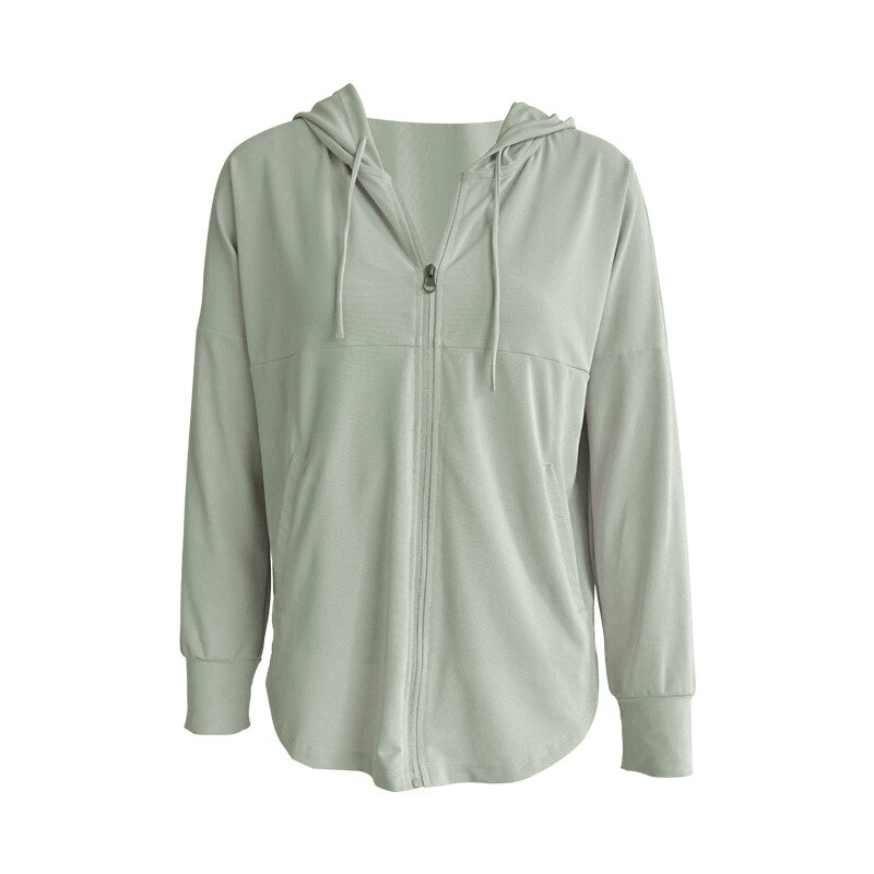 Mint green quick dry casual training hoodie for women with zipper, loose fit, perfect for yoga, running, exercise - SF1167