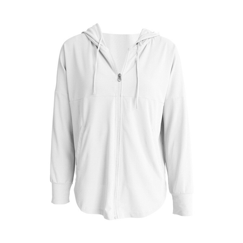 Women's Quick Dry Hoodie with Zipper in White, Lightweight and Breathable, Perfect for Casual Training and Fitness, Style SF1167.