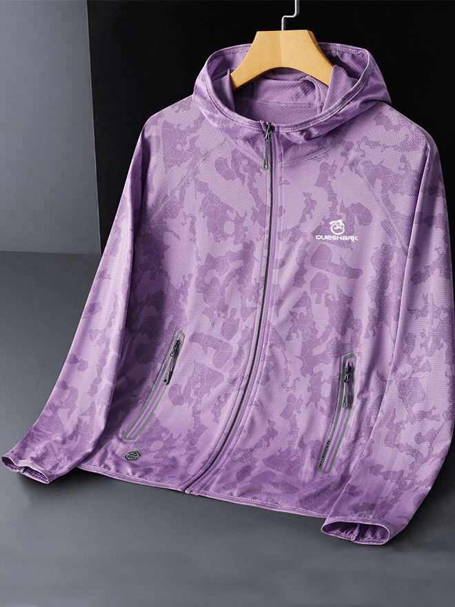 Purple Quick Dry Zipper Ultrathin Cycling Jacket with reflective details for women, lightweight and breathable for safety and comfort.