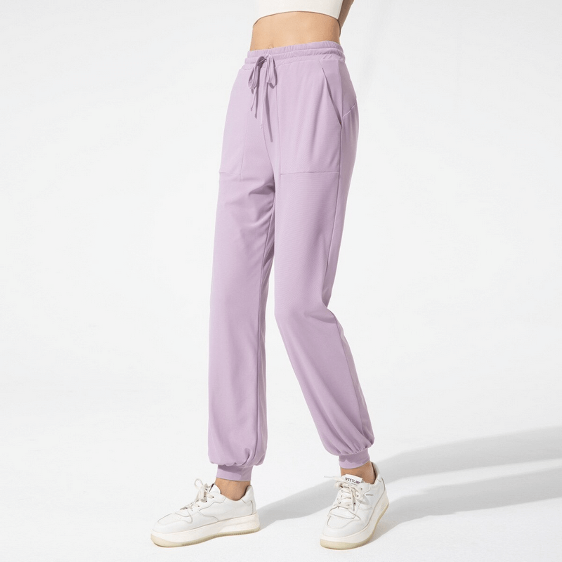 Lavender quick-drying women's training pants with pockets, lightweight nylon fabric, ideal for yoga and sports, SF1262.
