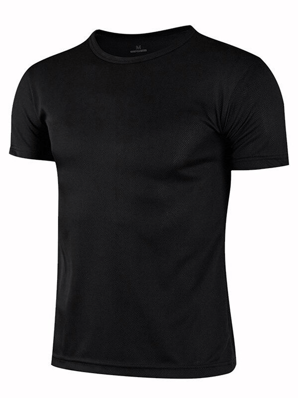 Quick-Drying Sports T-Shirt for Men SF0466, black, short-sleeved, polyester, ideal for sports and bodybuilding, moisture-wicking fabric.