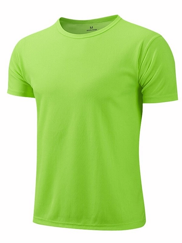 Bright green quick-drying sports T-shirt for men, short-sleeved with breathable polyester material, ideal for bodybuilding and workouts.