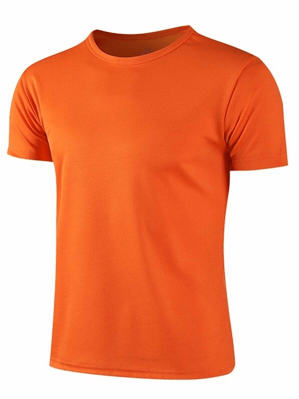 Vibrant orange quick-drying polyester sports T-shirt for men, designed for comfort in bodybuilding and athletic activities.