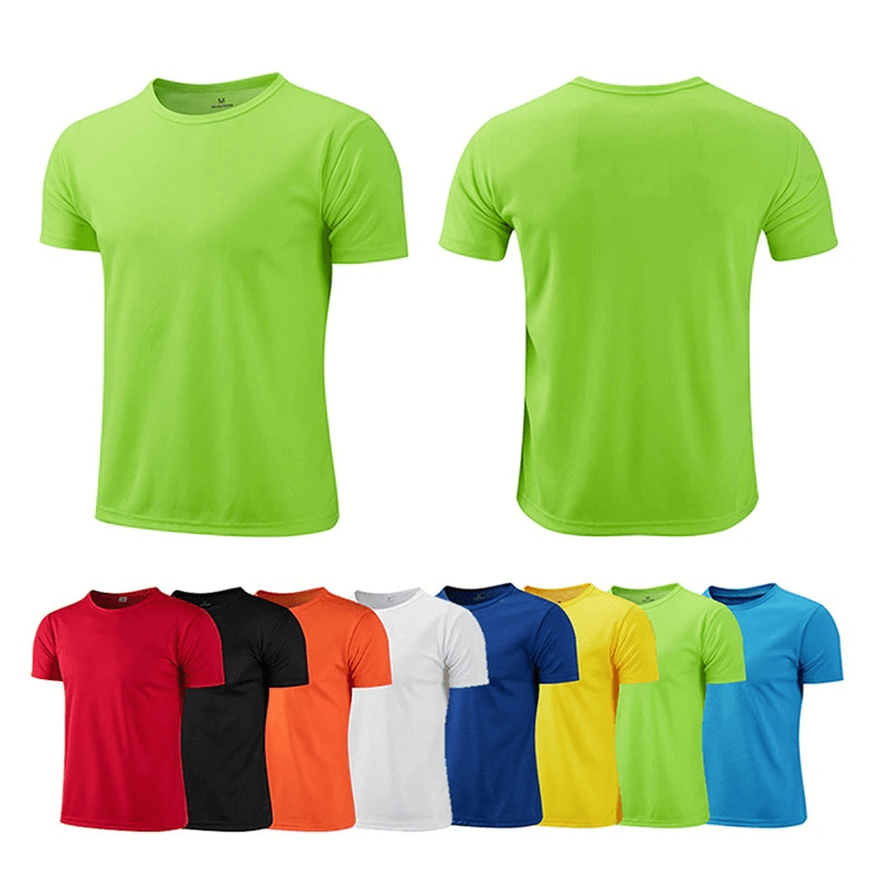Quick-Drying Sports Short-Sleeved T-Shirt for Men in vibrant colors, featuring moisture-wicking polyester for maximum comfort during sports.