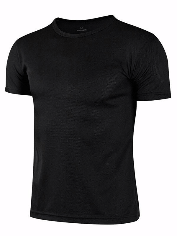 Quick-Drying Black Sports T-Shirt for Men - Breathable, Polyester Material