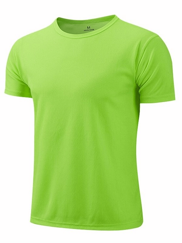 Bright green quick-drying sports t-shirt for men, short-sleeved and made of breathable polyester, perfect for bodybuilding and workouts. SF0466