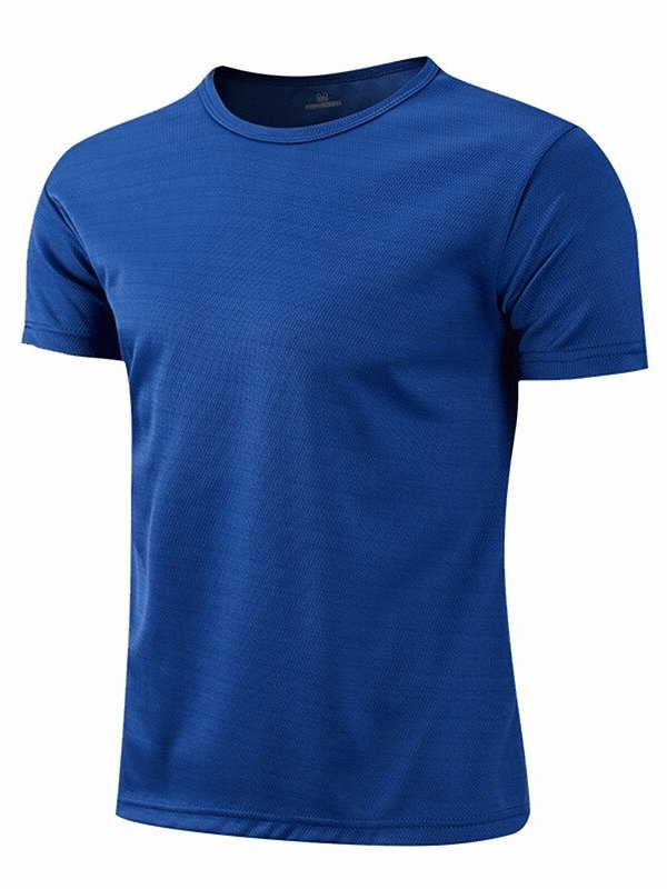 Quick-Drying Men's Blue Short-Sleeved T-Shirt for Sports and Bodybuilding, Polyester, SF0466