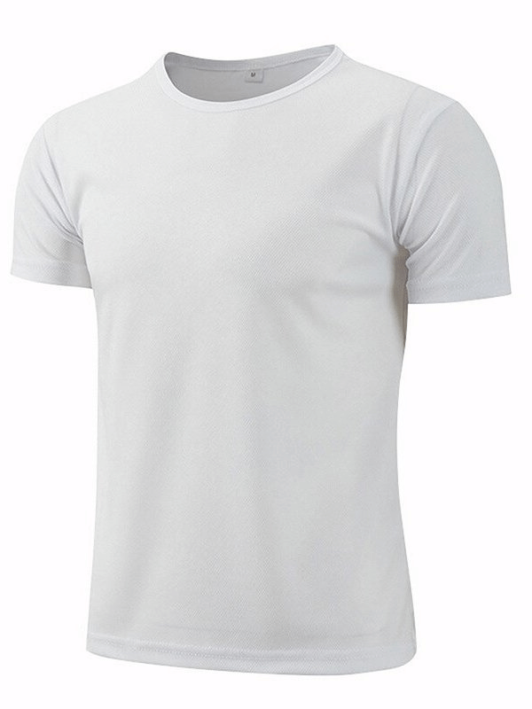 Men's quick-drying white sports T-shirt made of polyester, designed for bodybuilding and sports activities, offering comfort and breathability.