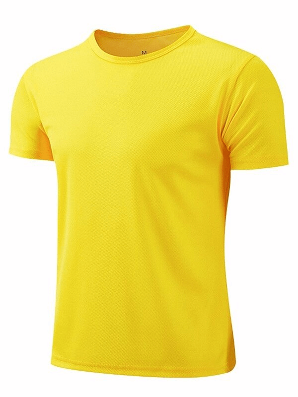 Men's quick-drying sports short-sleeve T-shirt in yellow, made of polyester for bodybuilding and active wear, SF0466.