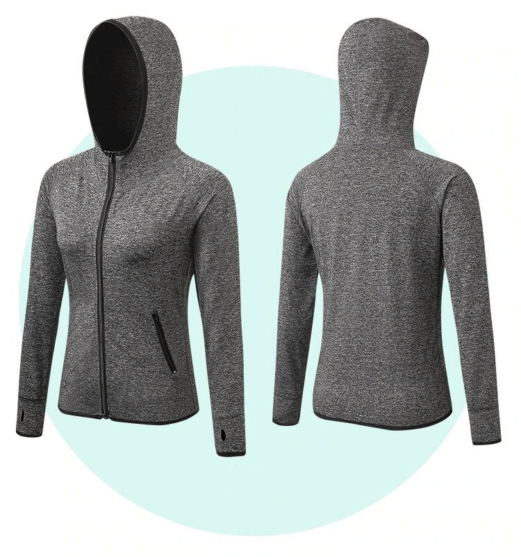 Quick-drying women's thermal long sleeve zip-up jacket, ideal for outdoor sports, featuring hood and stylish design, SF0397 model.