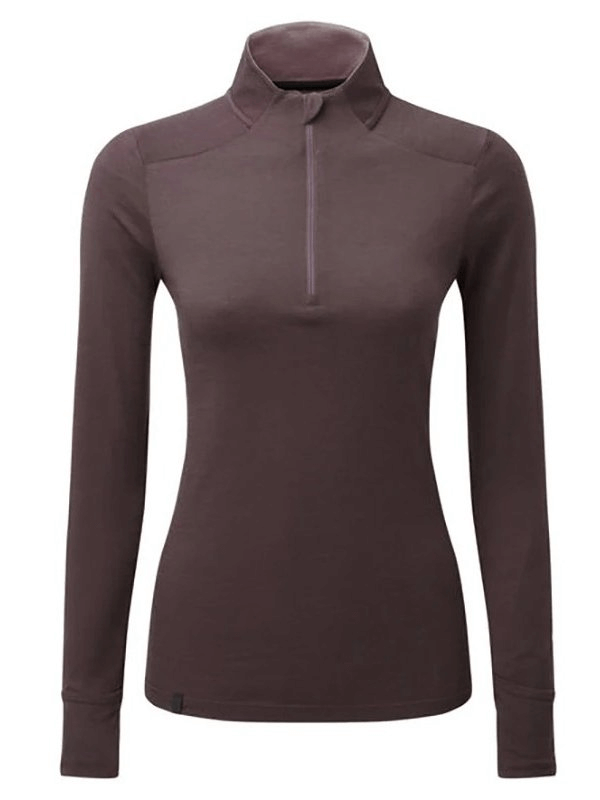 Quick-drying women's thermal sweatshirt with long sleeves and zipper, featuring a turtleneck collar in breathable polyester-wool blend.