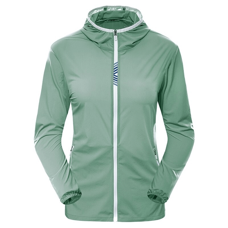 Reflective solid color quick dry running jacket for women in green, featuring waterproof and breathable material, perfect for outdoor adventures.