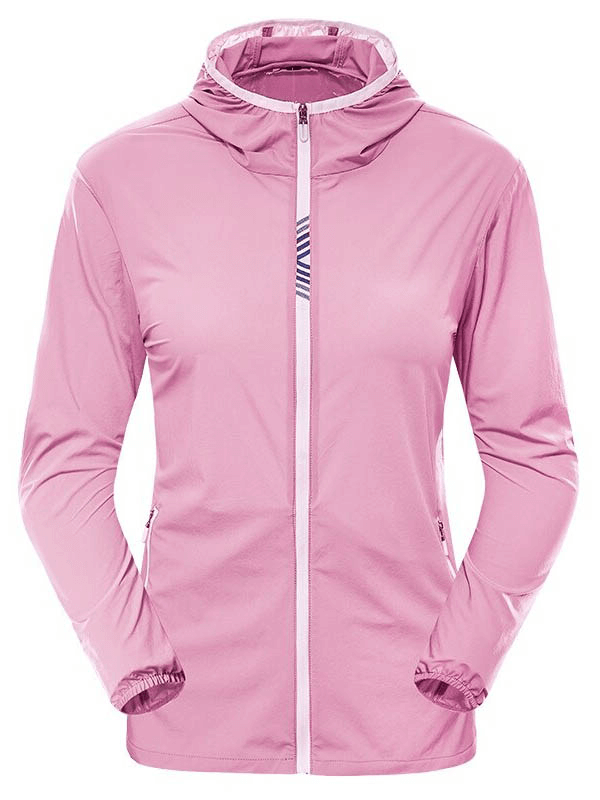 Reflective quick-dry pink running jacket for women, waterproof and breathable, perfect for low-light outdoor adventures.