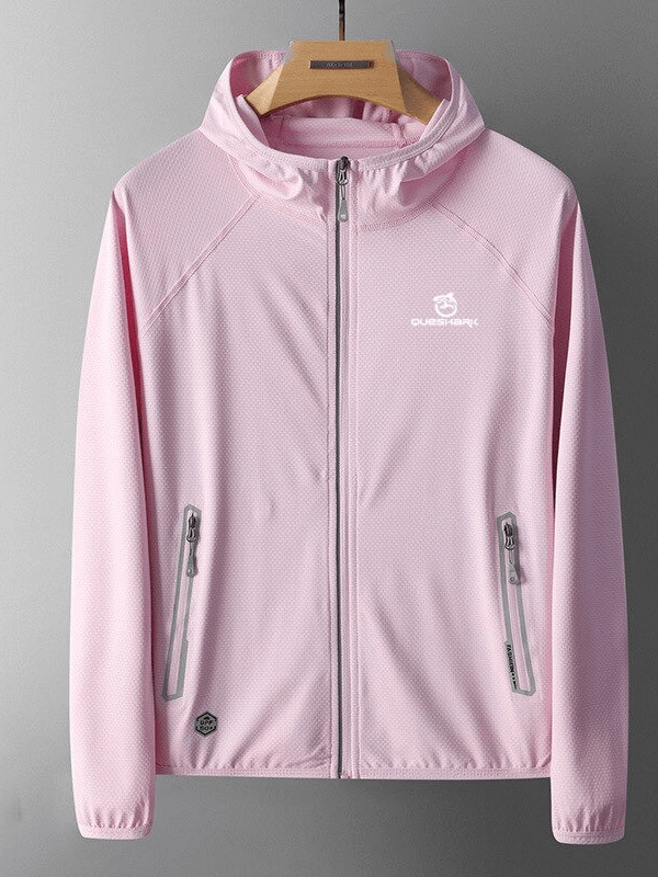 Pink Reflective Women's Quick Dry Ultrathin Cycling Jacket with Hood, waterproof and breathable for ultimate riding comfort, model SF0117.