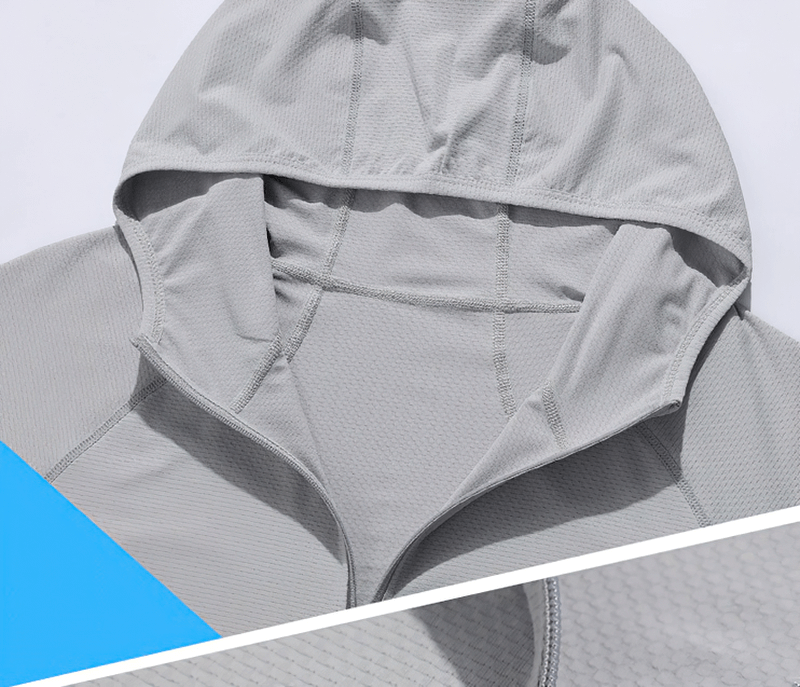 Reflective Women's Quick Dry Ultrathin Cycling Jacket with Hood in light grey, showcasing durable, breathable fabric, style SF0117.