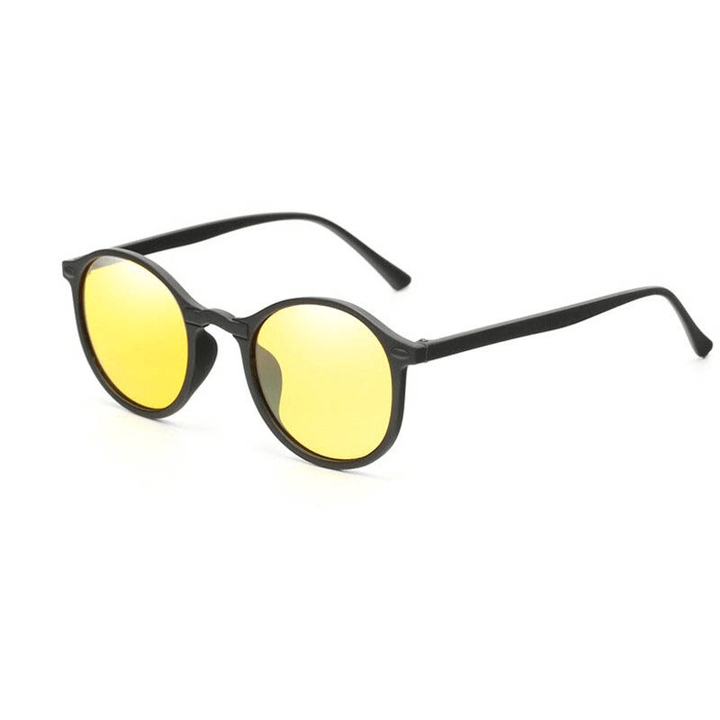 Round Rivet Frame Polarized Sun Glasses SF0544 with UV 400 protection, perfect for driving and reducing glare. Stylish yellow lenses.