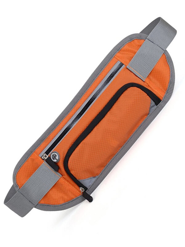 Orange and gray running belt bag with water bottle holder, perfect for workouts, made of durable nylon for men and women, model SF0525.