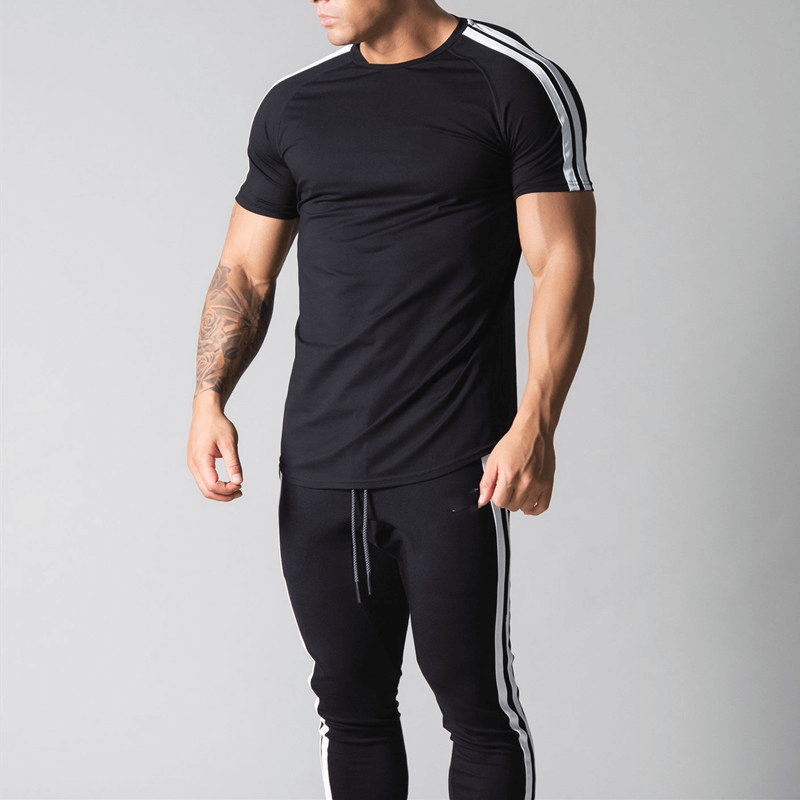 Running Cotton T-Shirt for Men with Striped Sleeves - Stylish and Comfortable O-Neck Tee, Perfect for Active Wear - SF1239