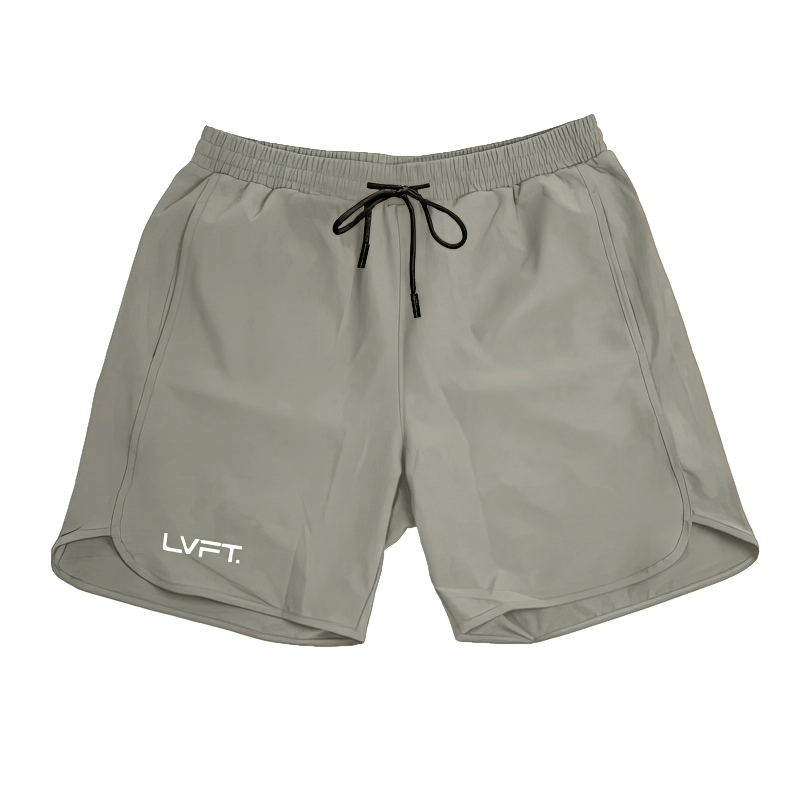 Men's quick-drying running shorts SF0825 in gray with black drawstring, made of lightweight nylon for breathability and comfort.