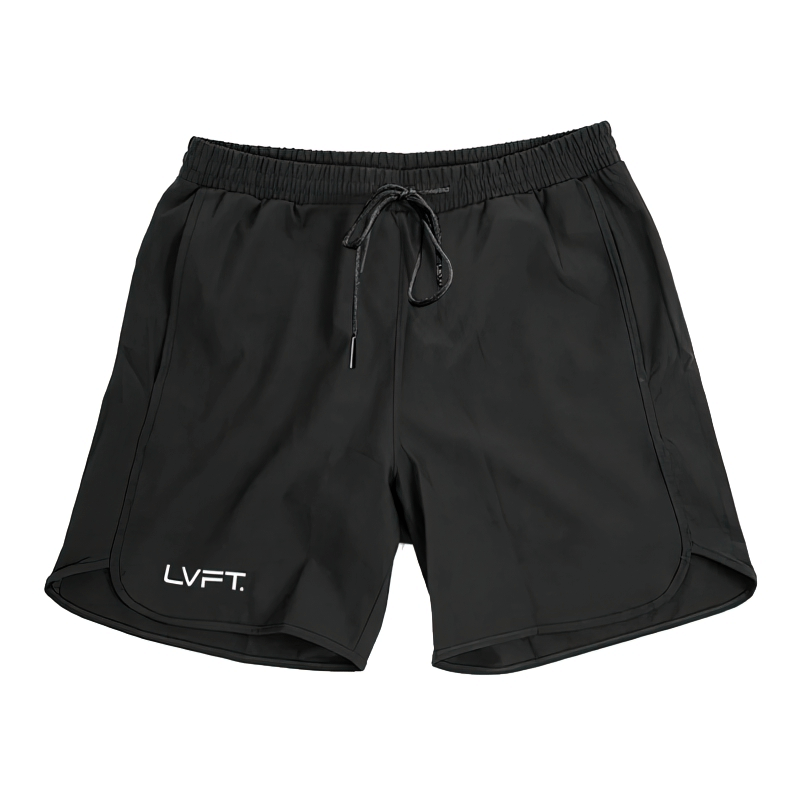 Black quick-drying sports men's training shorts SF0825, lightweight nylon with breathability and sweat-wicking technology for running.