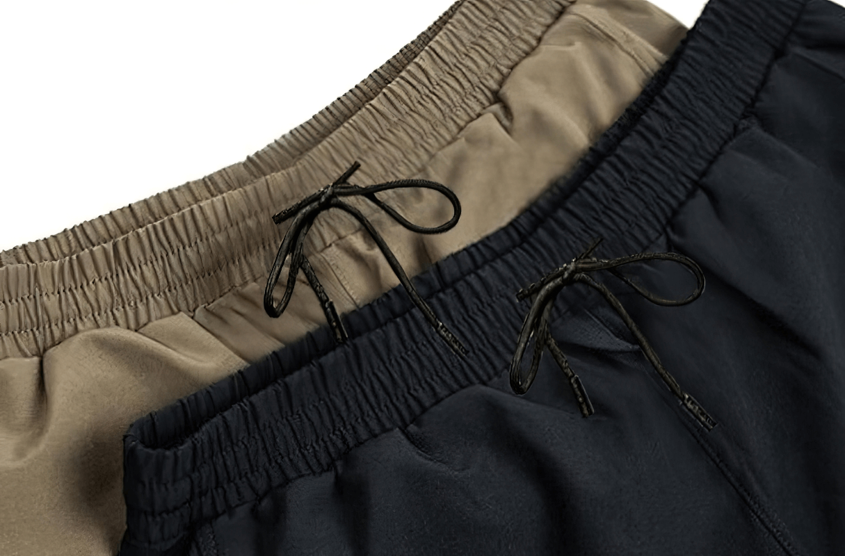 Quick-Drying Sports Men's Training Shorts in black and khaki, featuring lightweight nylon and sweat-wicking technology for male runners.