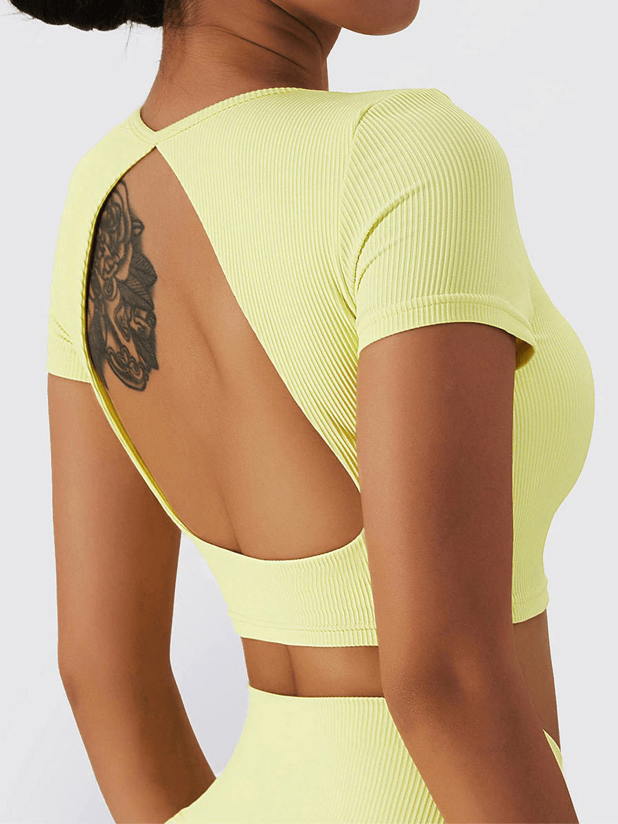 T-shirt de sport sexy en cours d'exécution avec dos ouvert / haut court de fitness pour femmes - SPF0010 