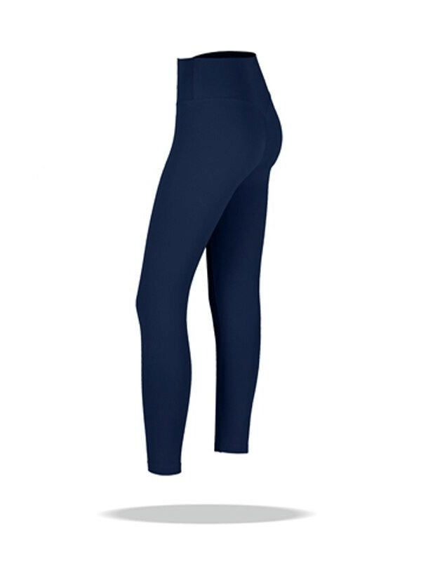 Seamless breathable women's fitness leggings in navy blue, ideal for yoga, made of nylon and spandex for comfort and flexibility.
