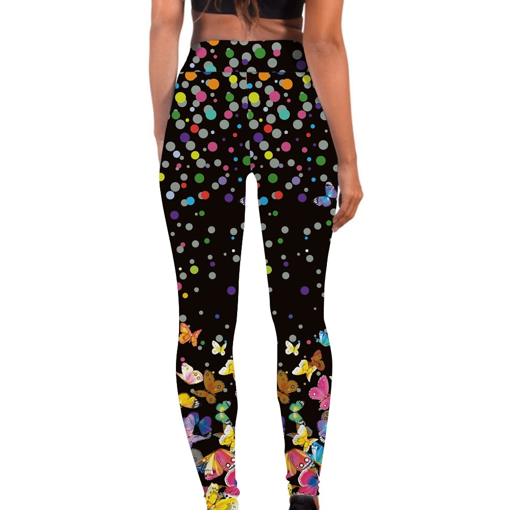 Seamless Women's Workout Leggings with colorful print, elastic waist, ideal for yoga or running. SF1003.