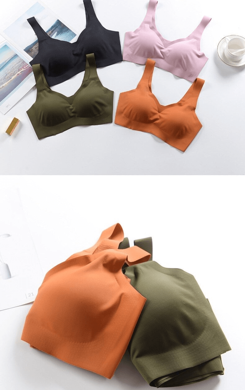 Seamless Solid Color Women's Sports Bras in various shades, showcasing comfort and flexibility for fitness, style SF0450.