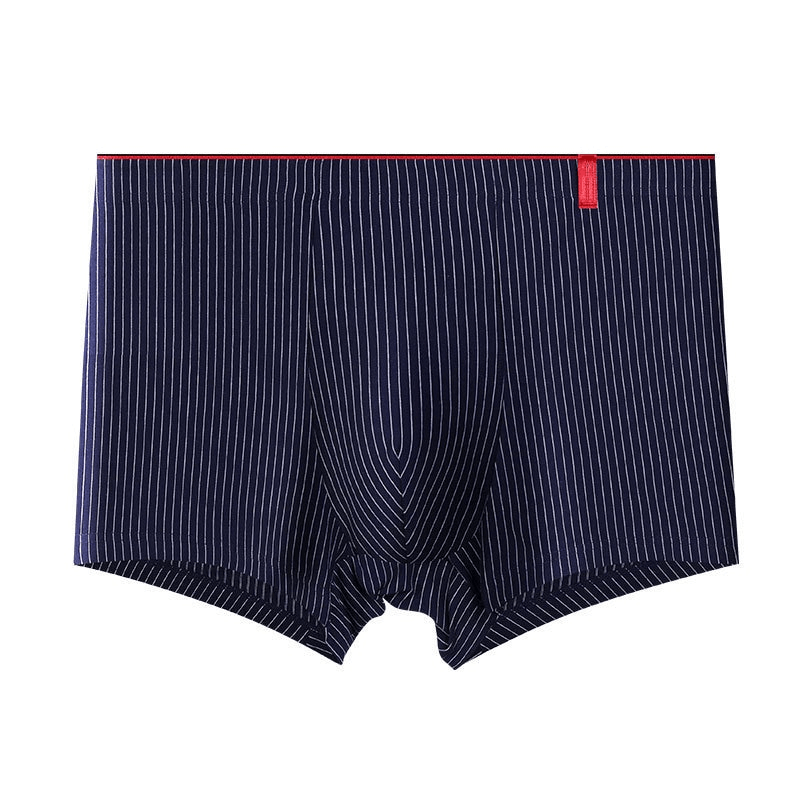 Men's striped boxer briefs with elastic waistband, made of breathable acrylic and spandex blend for comfortable wear. SF1147.