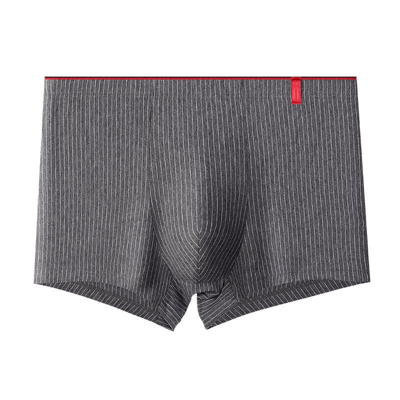 Men's striped elastic boxer briefs, breathable and cozy fit, made of acrylic and spandex with a stylish elastic waistband.