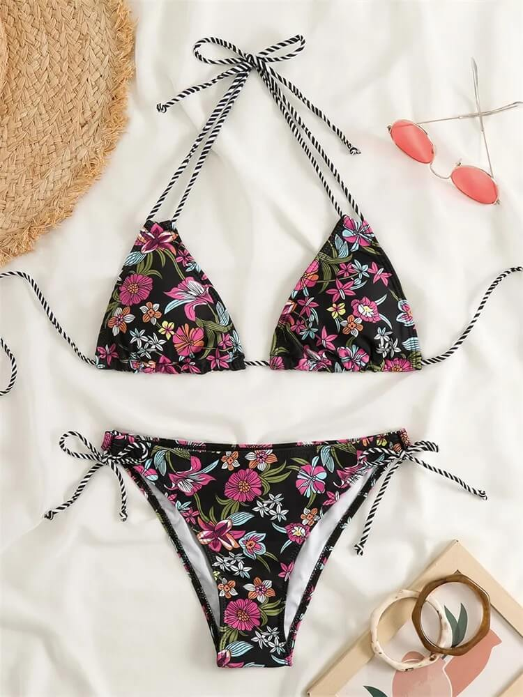 Floral print sexy ladies bikini, two-piece low waist swimsuit, perfect for beach fashion. SF1086.