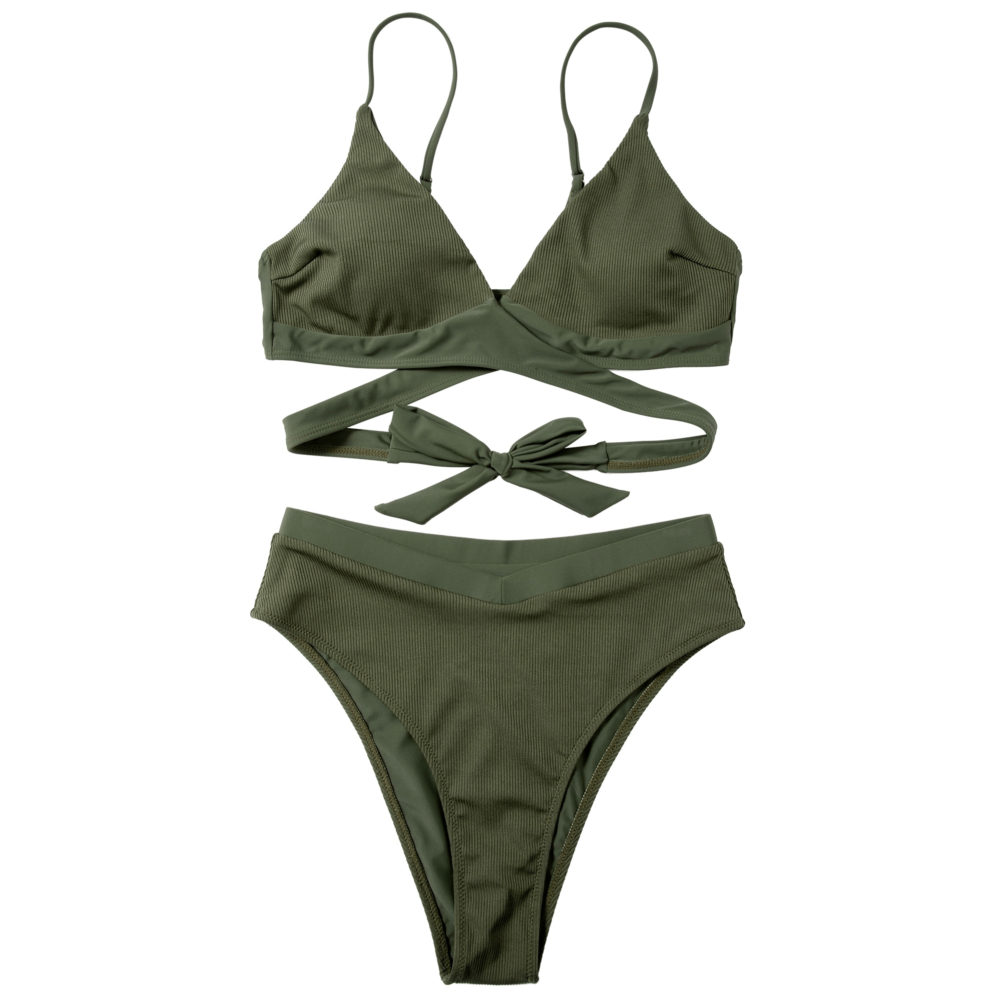 Ensemble bikini sexy côtelé de couleur unie avec push-up / maillot de bain femme - SPF0850 