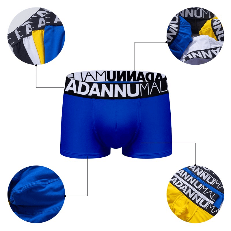 Sexy soft breathable male panties in blue; cotton-spandex blend with letter pattern; ideal for comfort and performance. SF0782