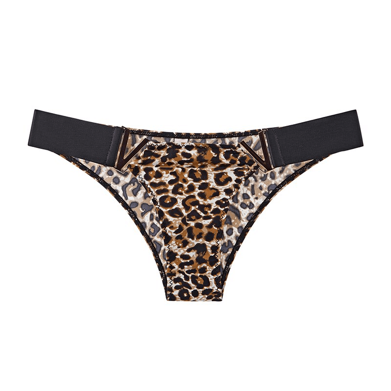 Leopard print sexy sports elastic waist panty for women, fitness ice silk underwear, SF0988, front view.