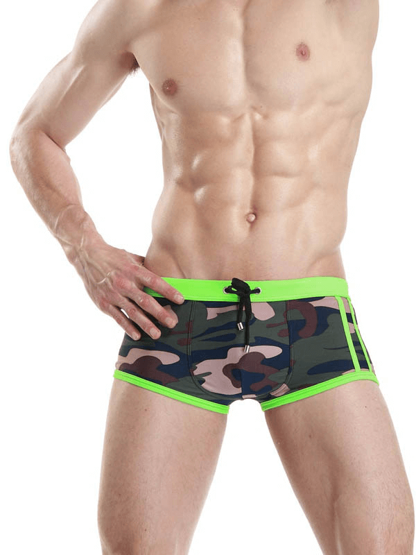 Sexy Sports Low Waist Camouflage Male Swimming Trunks - SF1072