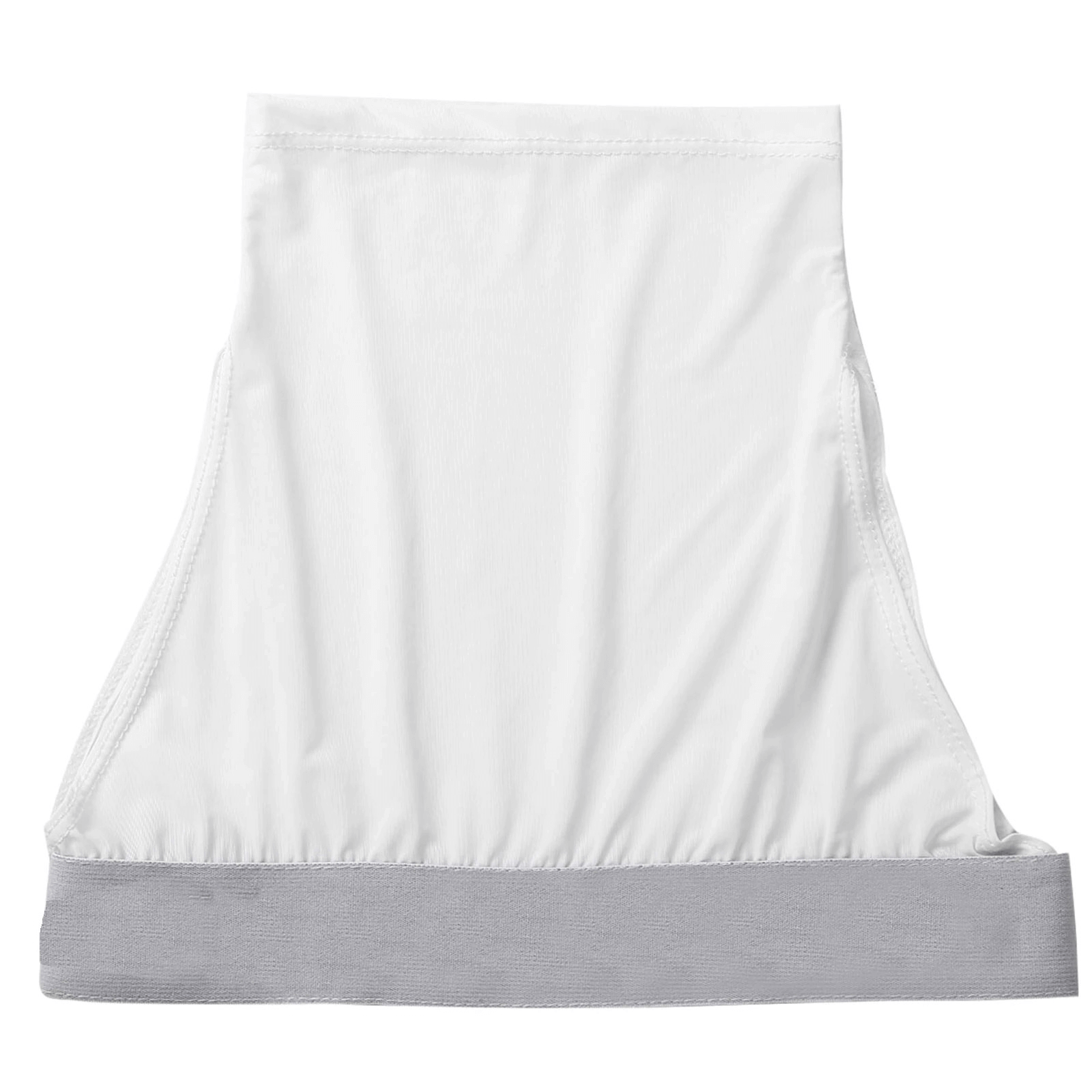 Sexy women's high neck sleeveless see-through crop top with elastic underbust, nylon and spandex blend, solid white color.