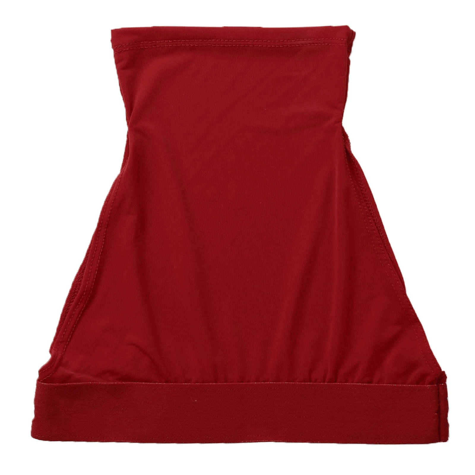 Sexy red high neck sleeveless see-through crop top; nylon-spandex blend, elastic underbust, perfect for a bold statement.