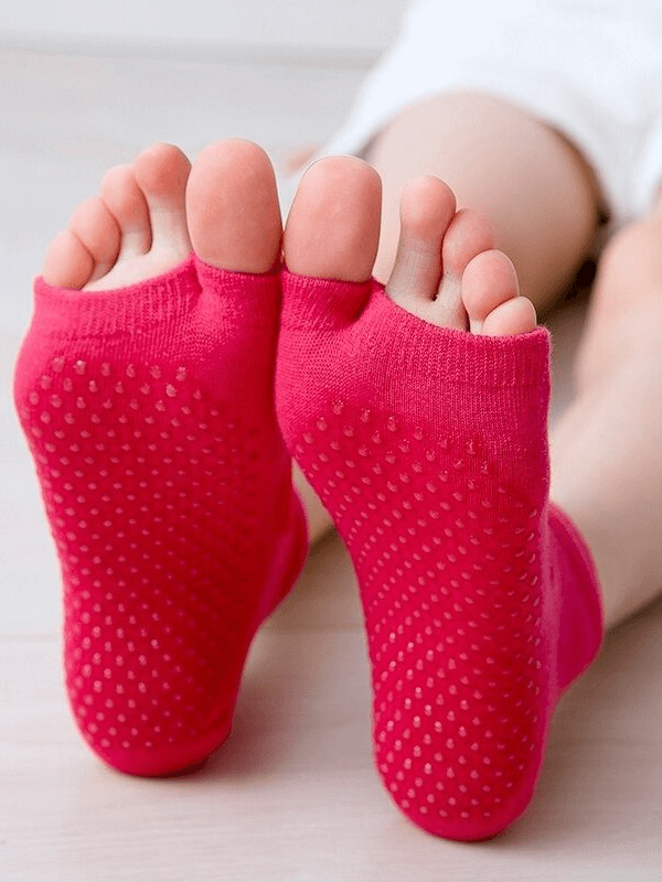 Shaped Sports Anti-Slip Women's Open Toe Socks in vibrant pink, showcasing breathable design and superior grip for active comfort.