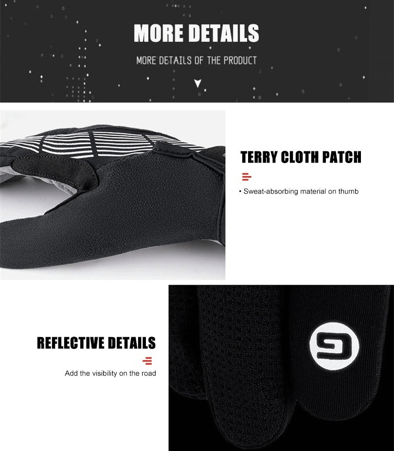 Close-up of the short cycling windproof gloves with terry cloth patch and reflective details for enhanced grip and visibility.