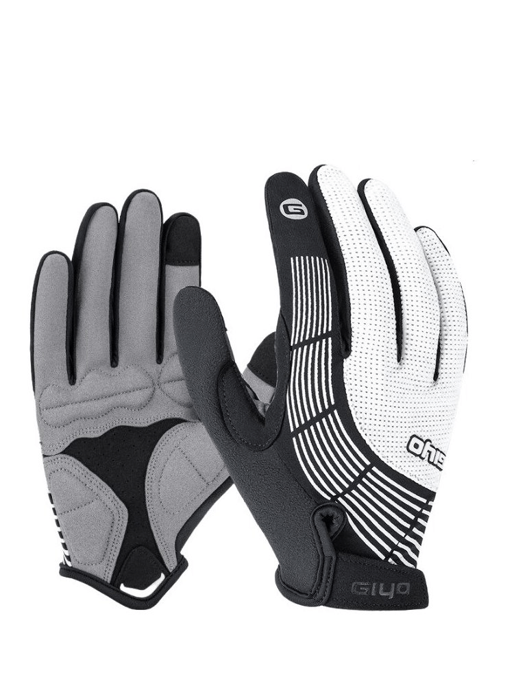 Unisex short cycling thickened windproof gloves in black and white, showcasing anti-slip design for secure grip in windy conditions.
