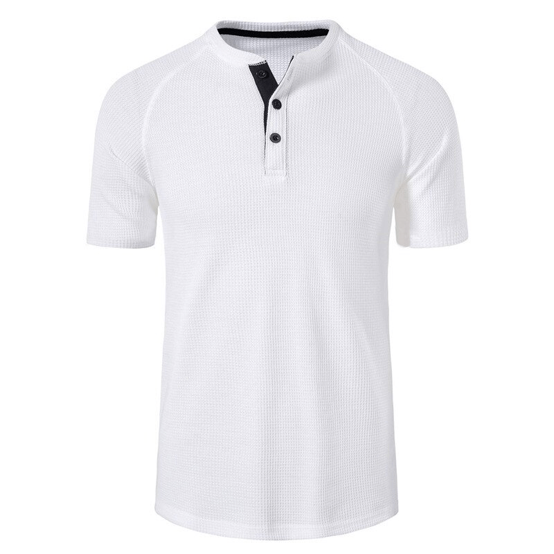 White short sleeves breathable men's t-shirt with buttoned collar, perfect for sports or casual wear, SF1078 design.
