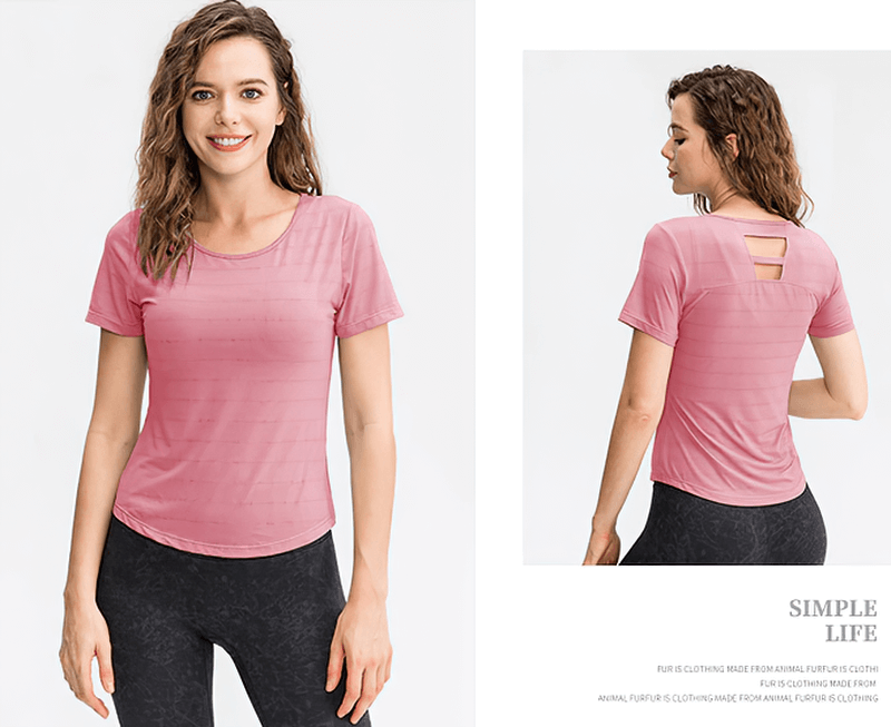 T-shirt de fitness à manches courtes / haut de gym à séchage rapide pour femmes / vêtements de course féminins - SPF0013 