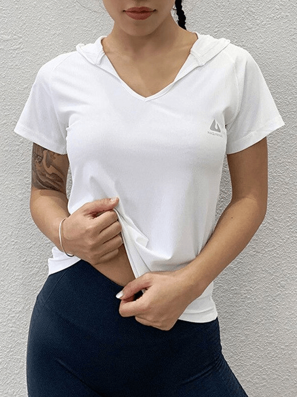 T-shirt de sport à manches courtes avec capuche / Vêtements de course légers et respirants - SPF0031 