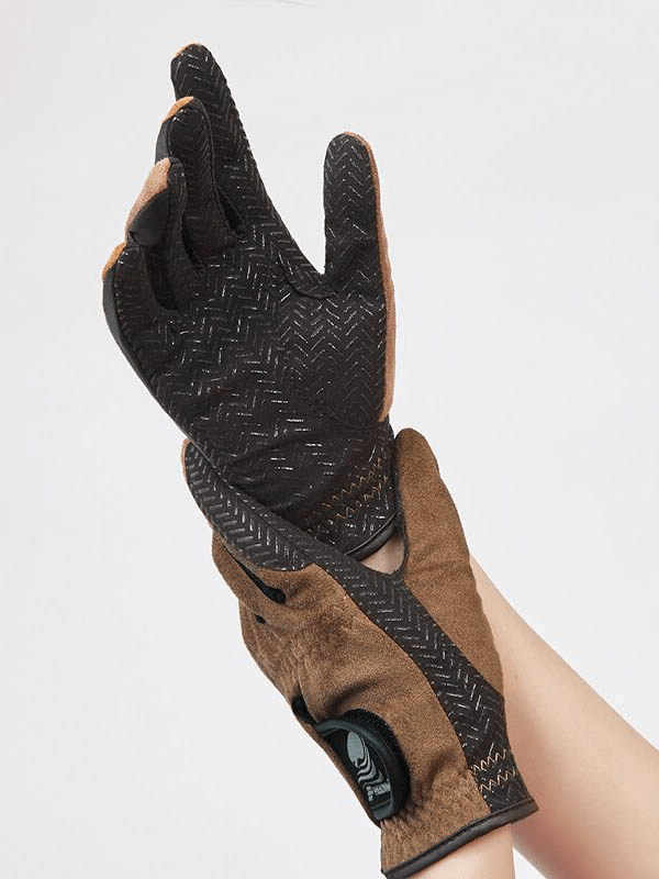 Brown Silicone Non-slip Equestrian Gloves with Velcro, SF0886 model, perfect for superior grip and control during horse riding.